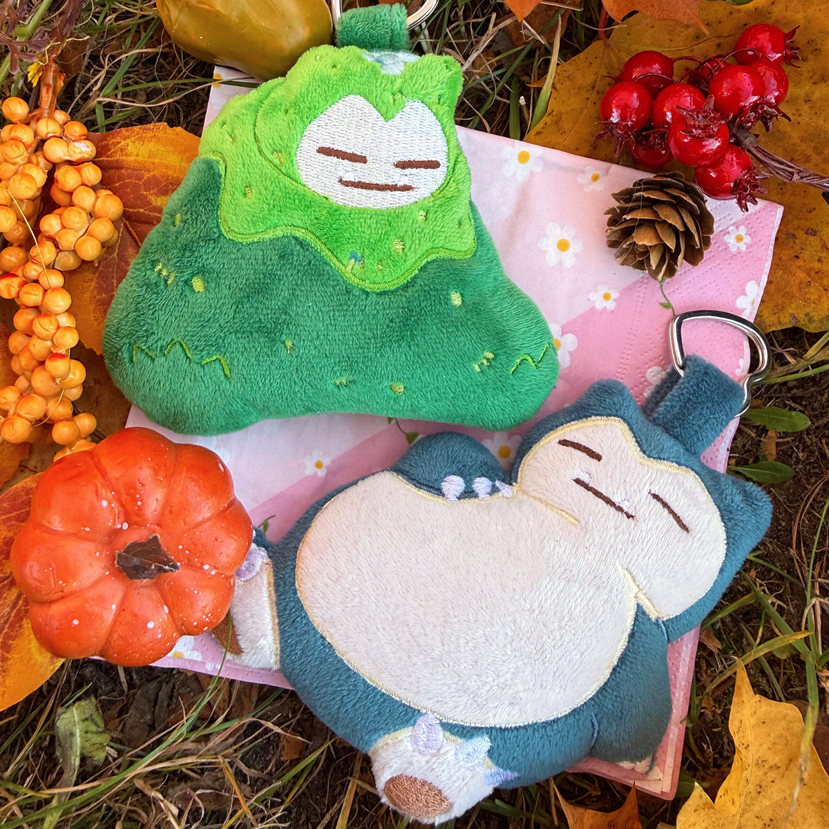 Snorlax/Mosslax pokemon handmade breloczki pluszowe